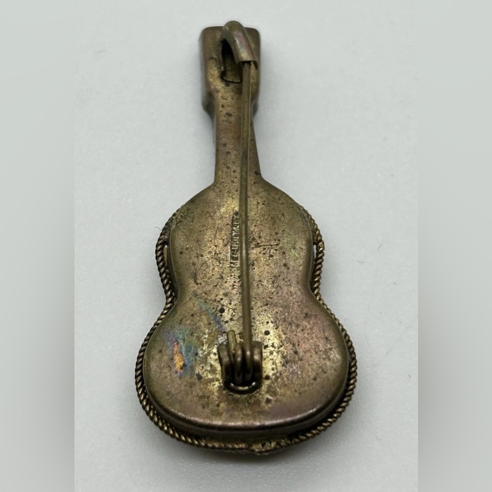 Vintage Italian Micro Mosaic Guitar Brooch Pin / Multi Colore - Picture 2 of 3